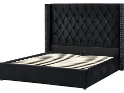 Outlet LUBBON Welur Czarny 160 x 200 cm Łóżka Tapicerowane|Łóżka Podwójne
