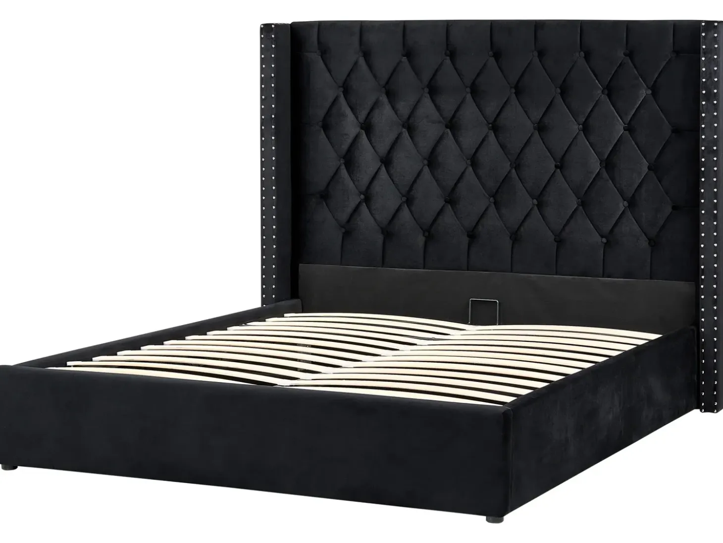 Outlet LUBBON Welur Czarny 160 x 200 cm Łóżka Tapicerowane|Łóżka Podwójne