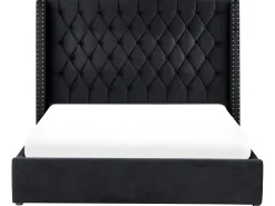 Outlet LUBBON Welur Czarny 160 x 200 cm Łóżka Tapicerowane|Łóżka Podwójne