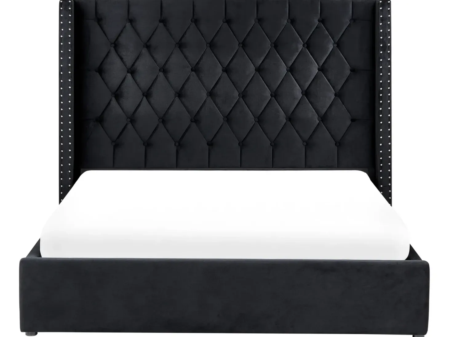 Outlet LUBBON Welur Czarny 160 x 200 cm Łóżka Tapicerowane|Łóżka Podwójne