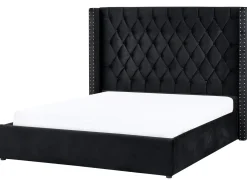 Outlet LUBBON Welur Czarny 160 x 200 cm Łóżka Tapicerowane|Łóżka Podwójne
