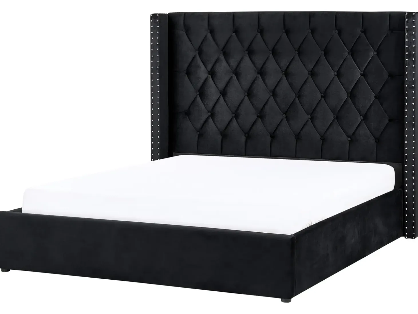 Outlet LUBBON Welur Czarny 160 x 200 cm Łóżka Tapicerowane|Łóżka Podwójne