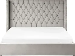 Clearance LUBBON Welur Jasnoszary 180 x 200 cm Łóżka Tapicerowane|Łóżka Podwójne