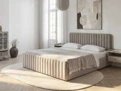 Best LUNAN Beżowoszary 180 x 200 cm Łóżka Tapicerowane|Łóżka Podwójne