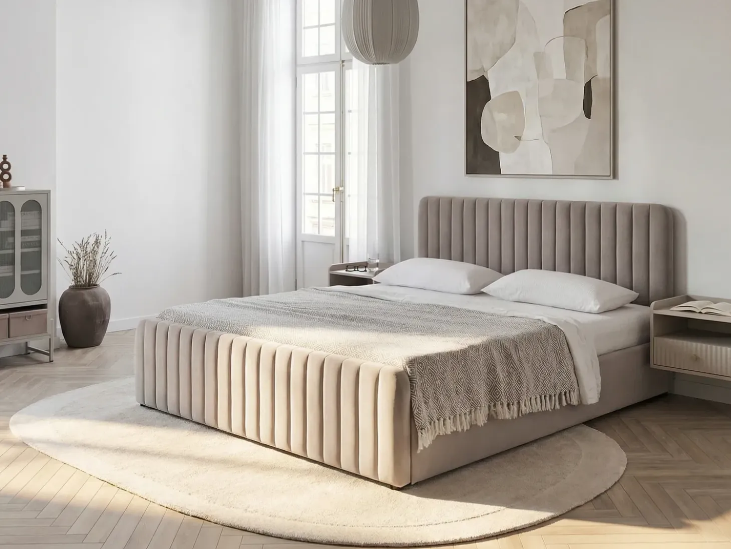 Best LUNAN Beżowoszary 180 x 200 cm Łóżka Tapicerowane|Łóżka Podwójne