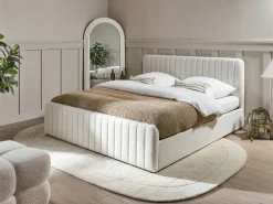 Outlet LUNAN Boucle Biały 180 x 200 cm Łóżka Tapicerowane|Łóżka Podwójne