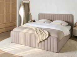 Discount LUNAN Boucle Beżowy 180 x 200 cm Łóżka Tapicerowane|Łóżka Podwójne
