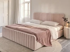 Outlet LUNAN Pastelowy róż 180 x 200 cm Łóżka Tapicerowane|Łóżka Podwójne