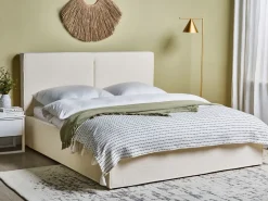 Clearance Łóżko z pojemnikiem MOISSAC Boucle Złamana biel 160 x 200 cm Łóżka Tapicerowane|Łóżka Podwójne