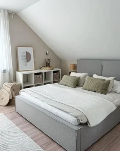 Discount Łóżko z pojemnikiem MOISSAC Jasnoszary 160 x 200 cm Łóżka Tapicerowane|Łóżka Podwójne