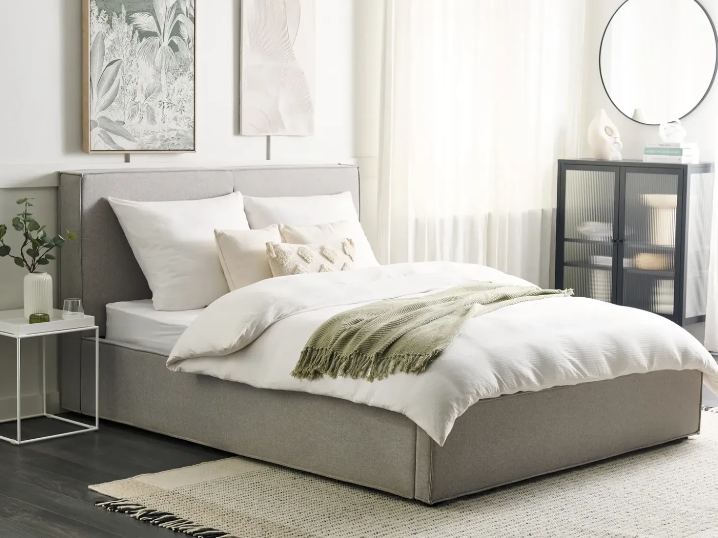Discount Łóżko z pojemnikiem MOISSAC Jasnoszary 160 x 200 cm Łóżka Tapicerowane|Łóżka Podwójne