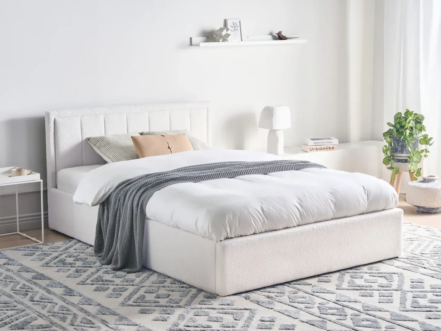 Clearance Łóżko z pojemnikiem MONTLAUR Boucle 140 x 200 cm Łóżka Tapicerowane|Łóżka Podwójne