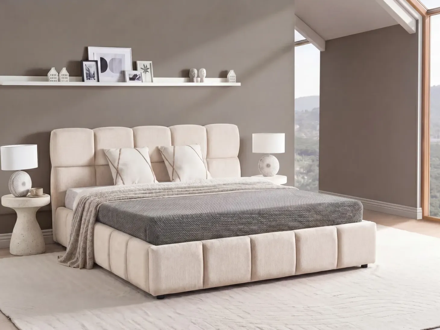 Clearance Łóżko z pojemnikiem NOYON Jasno 180 x 200 cm Łóżka Tapicerowane|Łóżka Podwójne