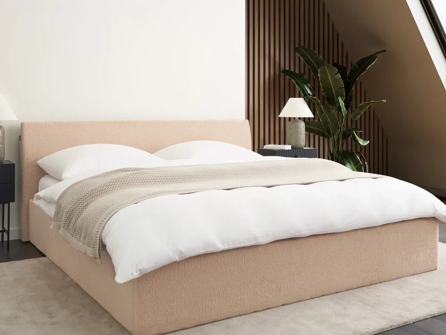 Sale Łóżko z pojemnikiem ORBEY Boucle 180 x 200 cm Łóżka Tapicerowane|Łóżka Podwójne