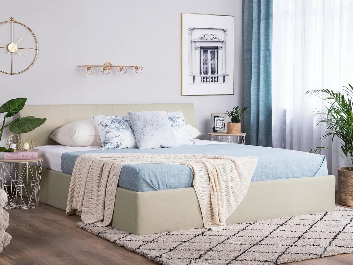 Outlet Łóżko z pojemnikiem ORBEY Jasno 180 x 200 cm Łóżka Tapicerowane|Łóżka Podwójne