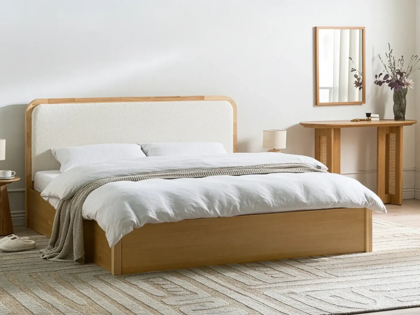 Clearance Łóżko z pojemnikiem PEROUGES Jasno 180 x 200 cm Łóżka Podwójne|Łóżka Z Pojemnikiem