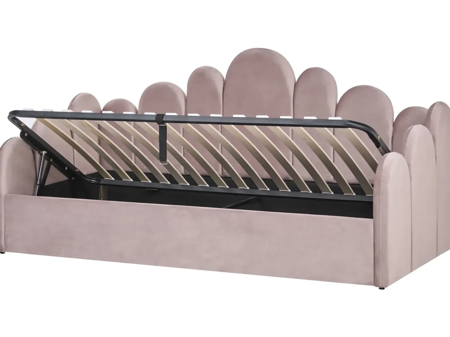 Sale POLIGNAC Welur Pastelowy róż 90 x 200 cm Dzieci Łóżka Z Pojemnikiem|Łóżka Pojedyncze