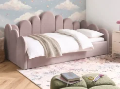 Sale POLIGNAC Welur Pastelowy róż 90 x 200 cm Dzieci Łóżka Z Pojemnikiem|Łóżka Pojedyncze