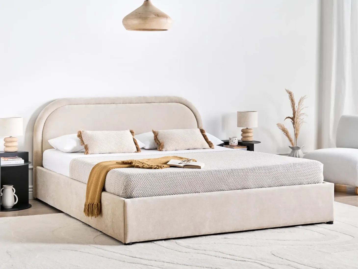 Clearance Łóżko z pojemnikiem QUILLIEN Jasno 160 x 200 cm Łóżka Tapicerowane|Łóżka Podwójne