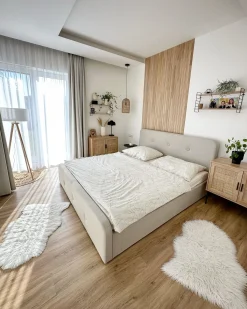 New RENNES Len syntetyczny Beżowy 180 x 200 cm Łóżka Tapicerowane|Łóżka Podwójne