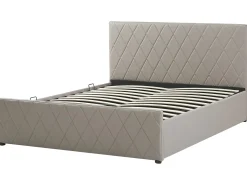Best Łóżko z pojemnikiem ROCHEFORT Ekoskóra Beżowo 180 x 200 cm Łóżka Podwójne|Łóżka Skórzane
