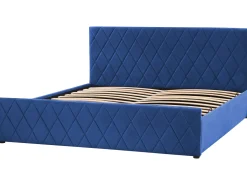 Łóżko z pojemnikiem ROCHEFORT Welur Granatowy 180 x 200 cm Łóżka Tapicerowane|Łóżka Podwójne