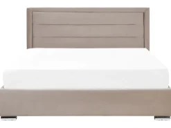 Outlet ROUEN Welur Beżowoszary 180 x 200 cm Łóżka Tapicerowane|Łóżka Podwójne