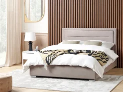 Outlet ROUEN Welur Beżowoszary 180 x 200 cm Łóżka Tapicerowane|Łóżka Podwójne