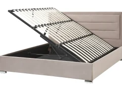 Outlet ROUEN Welur Beżowoszary 180 x 200 cm Łóżka Tapicerowane|Łóżka Podwójne