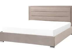 Outlet ROUEN Welur Beżowoszary 180 x 200 cm Łóżka Tapicerowane|Łóżka Podwójne