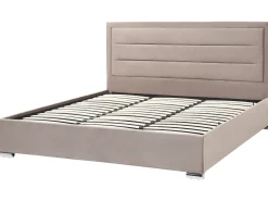 Outlet ROUEN Welur Beżowoszary 180 x 200 cm Łóżka Tapicerowane|Łóżka Podwójne