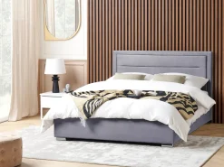 Outlet ROUEN Welur Ciemno 180 x 200 cm Łóżka Tapicerowane|Łóżka Podwójne
