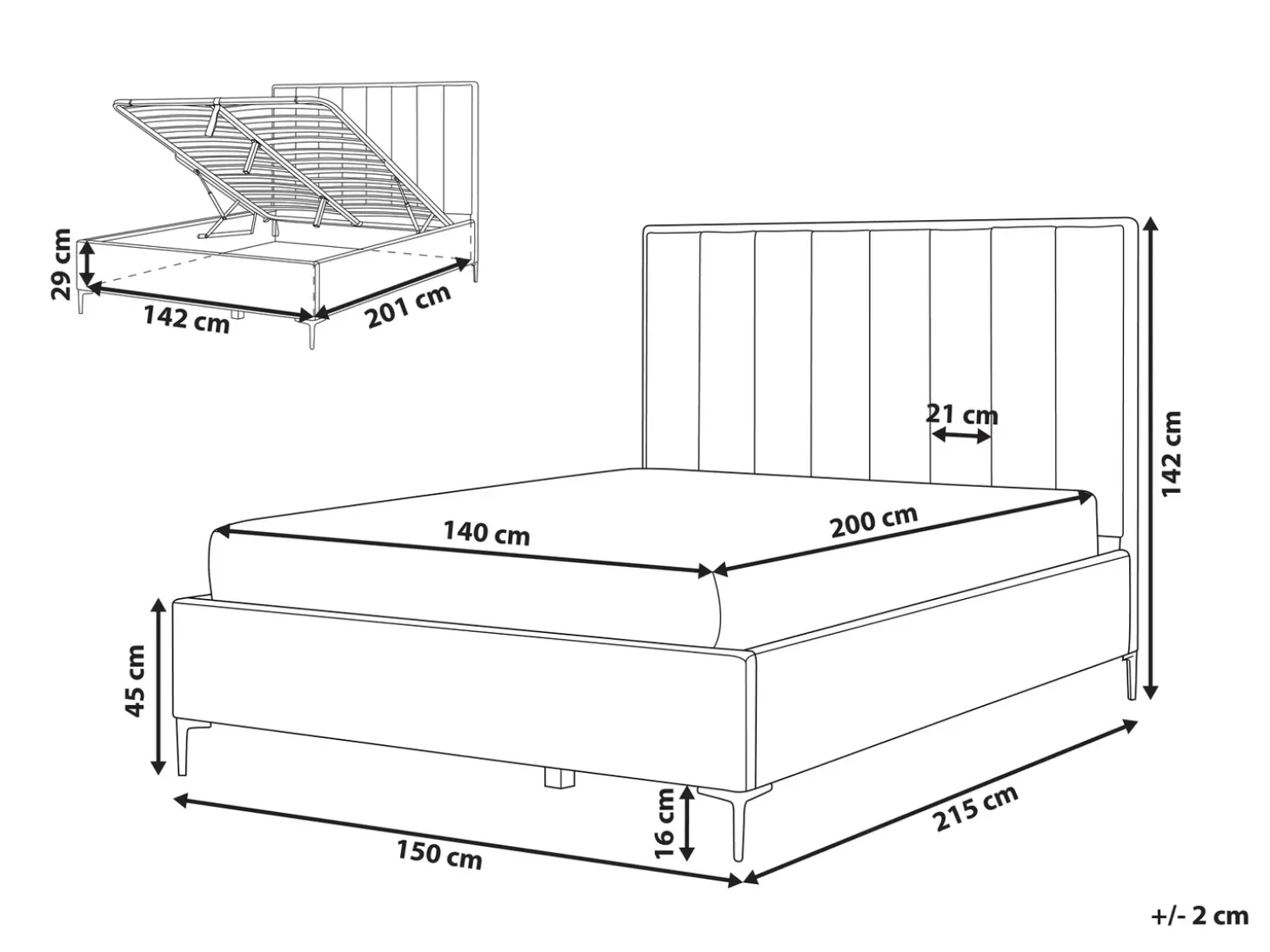 Best Łóżko z pojemnikiem SEZANNE Welur Granatowy 140 x 200 cm Łóżka Tapicerowane|Łóżka Podwójne