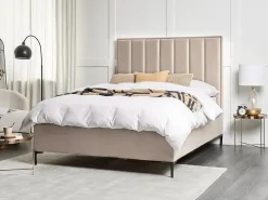 Discount SEZANNE Welur Beżowoszary 180 x 200 cm Łóżka Tapicerowane|Łóżka Podwójne