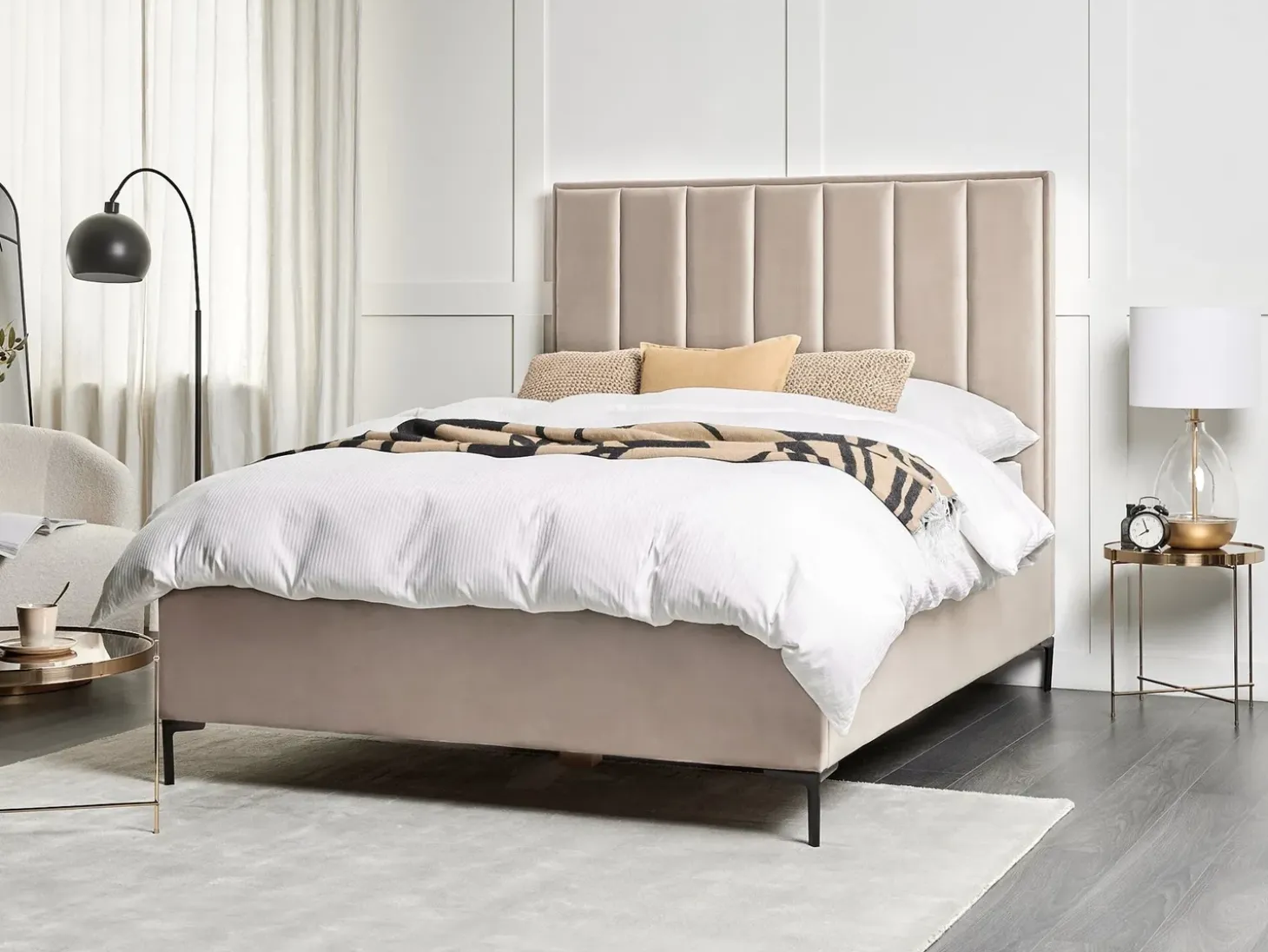 Discount SEZANNE Welur Beżowoszary 180 x 200 cm Łóżka Tapicerowane|Łóżka Podwójne