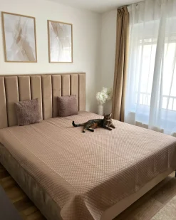 Discount SEZANNE Welur Beżowoszary 180 x 200 cm Łóżka Tapicerowane|Łóżka Podwójne