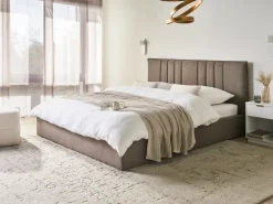 Hot Łóżko z pojemnikiem TARASCON Beżowoszary 180 x 200 cm Łóżka Tapicerowane|Łóżka Podwójne