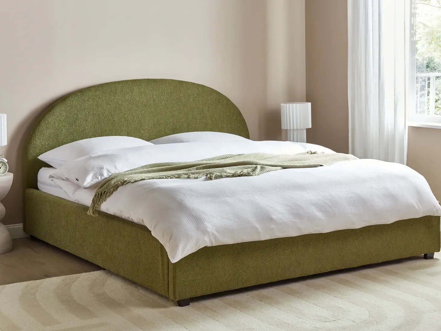 Discount VAUCLUSE Boucle Oliwkowy 180 x 200 cm Łóżka Tapicerowane|Łóżka Podwójne