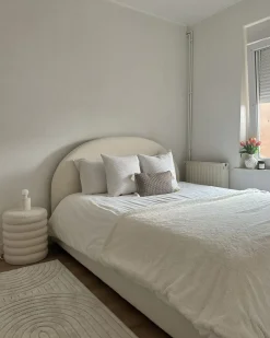 Outlet VAUCLUSE Boucle Złamana biel 160 x 200 cm Łóżka Tapicerowane|Łóżka Podwójne
