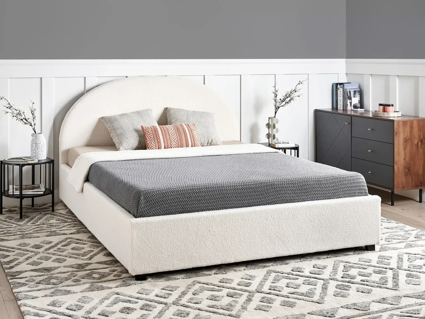 Outlet VAUCLUSE Boucle Złamana biel 160 x 200 cm Łóżka Tapicerowane|Łóżka Podwójne