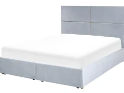 Discount Łóżko z pojemnikiem VERNOYES Welur Jasnoszary 160 x 200 cm Łóżka Tapicerowane|Łóżka Podwójne