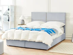 Discount Łóżko z pojemnikiem VERNOYES Welur Jasnoszary 160 x 200 cm Łóżka Tapicerowane|Łóżka Podwójne