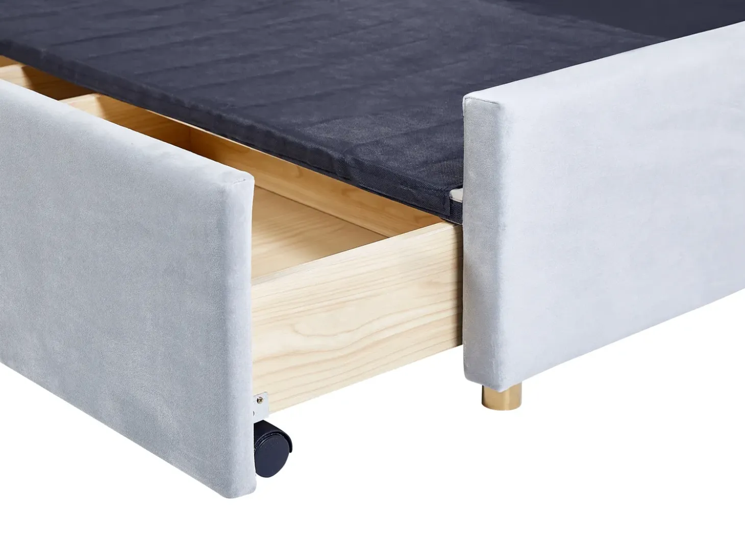 Discount Łóżko z pojemnikiem VERNOYES Welur Jasnoszary 160 x 200 cm Łóżka Tapicerowane|Łóżka Podwójne