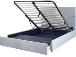 Discount Łóżko z pojemnikiem VERNOYES Welur Jasnoszary 160 x 200 cm Łóżka Tapicerowane|Łóżka Podwójne