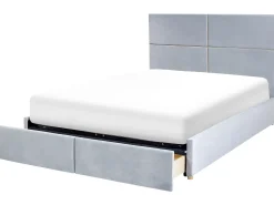 Discount Łóżko z pojemnikiem VERNOYES Welur Jasnoszary 160 x 200 cm Łóżka Tapicerowane|Łóżka Podwójne