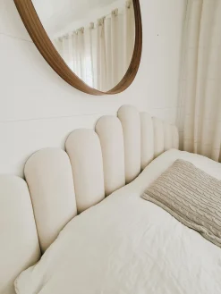 VINCENNES Welur Złamana biel 180 x 200 cm Łóżka Tapicerowane|Łóżka Podwójne
