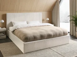 Outlet Łóżko z pojemnikiem VION Boucle Złamana biel 180 x 200 cm Łóżka Tapicerowane|Łóżka Podwójne