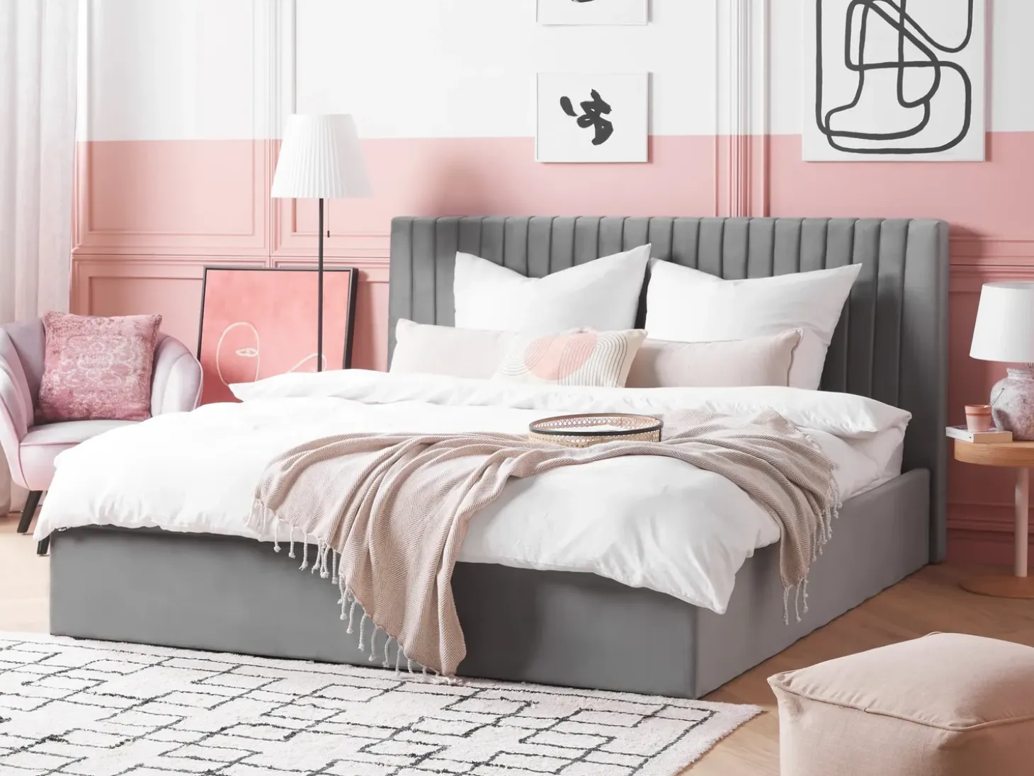 Discount Łóżko z pojemnikiem VION Welur 180 x 200 cm Łóżka Tapicerowane|Łóżka Podwójne