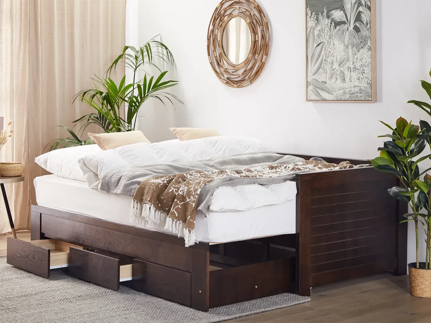Online Łóżko z szufladami Drewno CAHORS 90 x 200 cm Ciemno Łóżka Wysuwane I Dzienne|Wszystkie Łóżka
