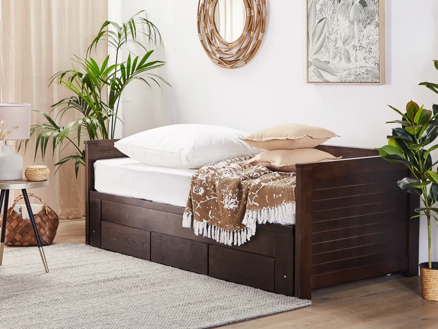Online Łóżko z szufladami Drewno CAHORS 90 x 200 cm Ciemno Łóżka Wysuwane I Dzienne|Wszystkie Łóżka
